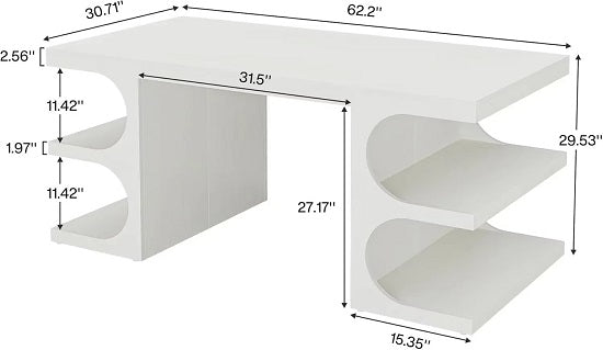 Ergonomic Modern White Executive Office Desk with Storage Shelves