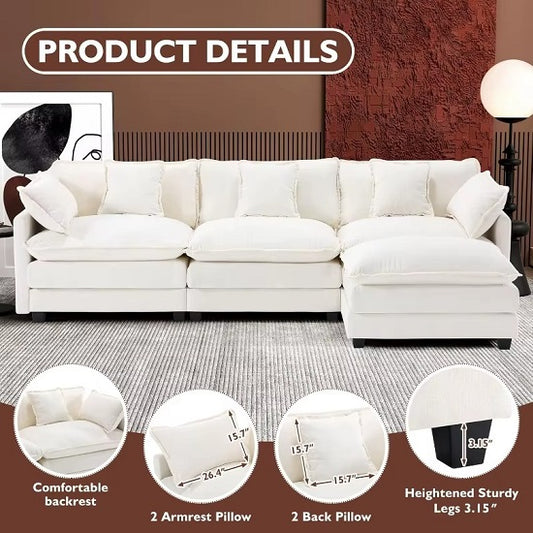Luxurious Ergonomic Lumbar Support Design Cloud Sofa Double Layer of High Resilience Modular Seating Foam Seat Cushion With Ottoman