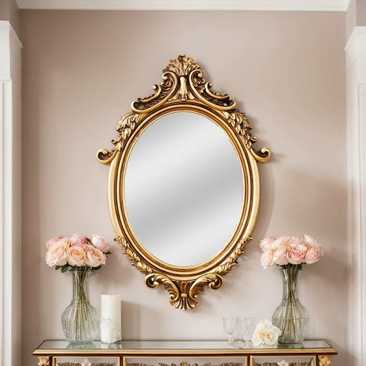 Ornate Oval Wall Mirror Classical Pattern Decorative Mirror