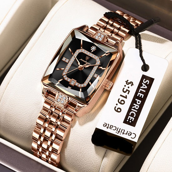 Elegant Luxury Quartz Waterproof Watch For Women with lab Diamonds