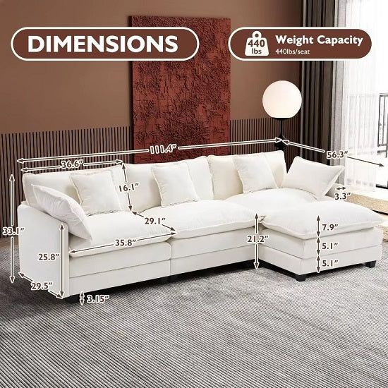Luxurious Ergonomic Lumbar Support Design Cloud Sofa Double Layer of High Resilience Modular Seating Foam Seat Cushion With Ottoman