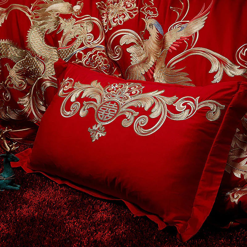 ALDO Bedding >Comforters & Sets Gold Phoenix Luxury Royal Egyptian Cotton Red Duvet Cover Set