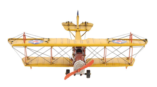 ALDO Creative Arts >Collectibles> Scale Model L: 11 W: 13.25 H: 4 Inches / NEW / Iron Airplane Yellow Curtiss JN-4 Jenny Biplane Deck Top Metal Model