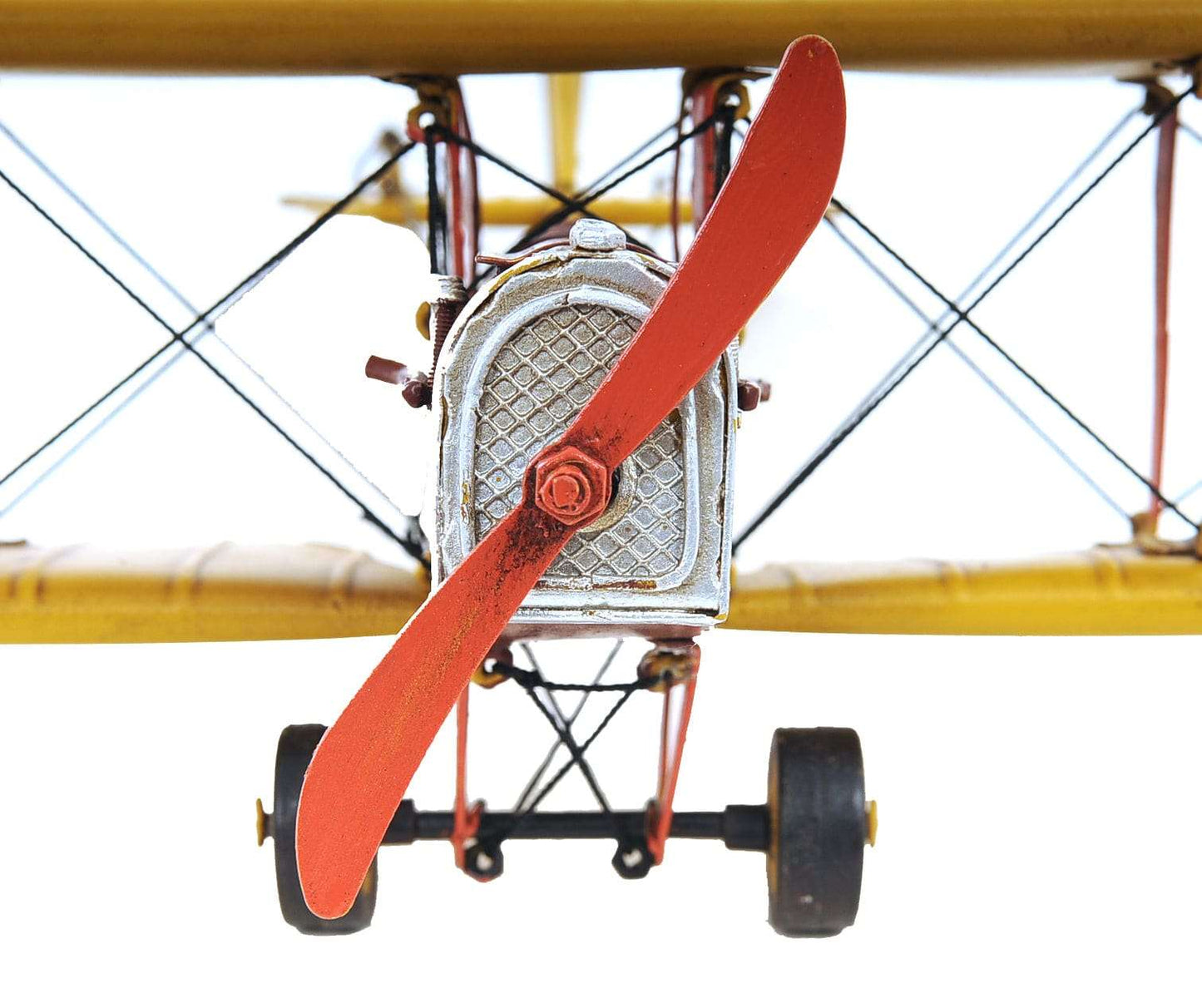 ALDO Creative Arts >Collectibles> Scale Model L: 11 W: 13.25 H: 4 Inches / NEW / Iron Airplane Yellow Curtiss JN-4 Jenny Biplane Deck Top Metal Model