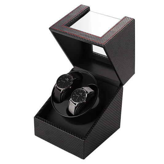 ALDO Décor > Watches 18*15*14cm/ 7" x 6" x 5.5" Inches / Brown / PU Leather Brown Automatic Auto Rotating Double Watch Winder Handmade Display Box USB-DC Operated