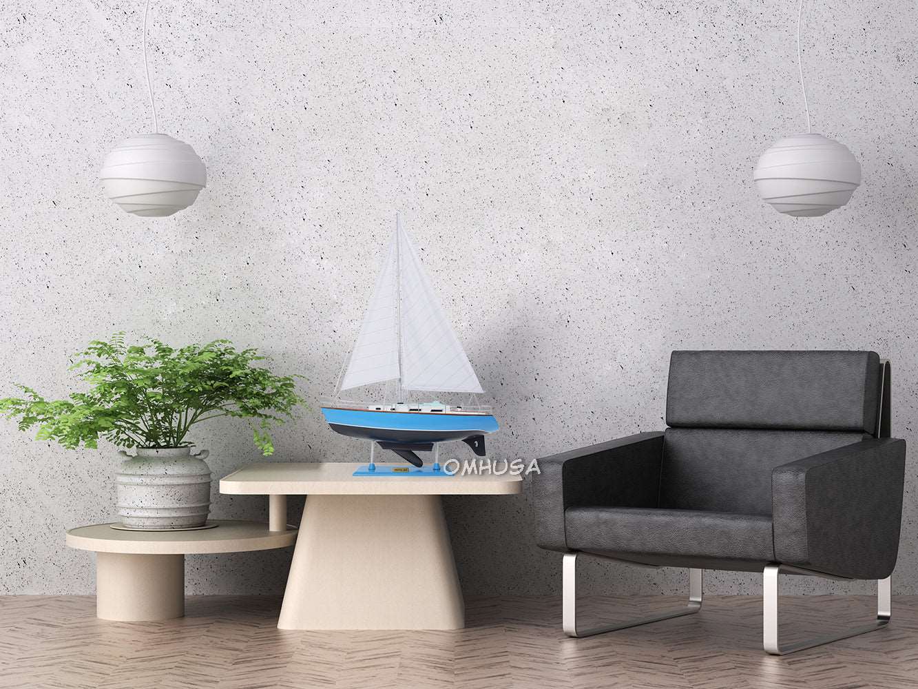ALDO Hobbies & Creative Arts> Collectibles> Scale Model L: 29.3 W: 8.5 H: 45.8 Inches / NEW / Wood Bristol Yacht Sailboat Wood Blue Model Yacht Assembled