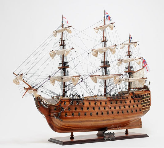 ALDO Hobbies & Creative Arts> Collectibles> Scale Model L: 40 W: 13.75 H: 69 Inches / Brown / Wood HMS Victory Admiral Nelson Flagship Tall Ship Large Sailboat Exclusive Edition Wood Model Assembled With Table Top Display Case