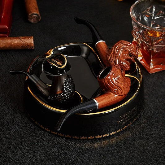 ALDO Home & Kitchen>Ashtray Luxury Hand Made Fine Ceramic Pipe and Sigar Ashtrays Exlusive Design with Real Gold Leaf by Lubinski