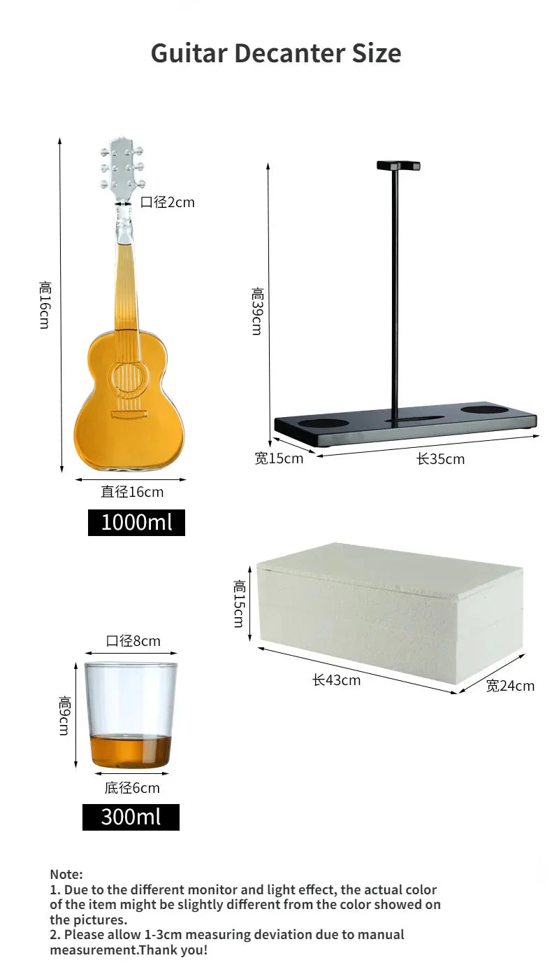 ALDO Home & Kitchen>Cups, Mugs, & Saucers Crystal Led Free Glass Gutar Decanter Bottle Two Glasses and Holder Set For Liquor Wine Whisky Vodka