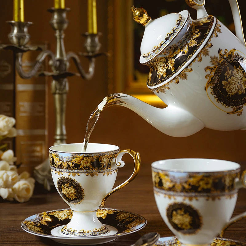 ALDO Home & Kitchen>Dinner Set Luxury English Royal Style Hand Made Fine Porcelain Bone China with Real 24 Karat Gold Plated Coffee and Tea Sets