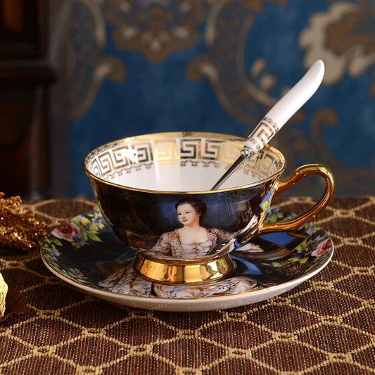 ALDO Home & Kitchen>Dinner Set New / Porcelain / Coffee and Tea Set Gold Black and White Unique English Royal Style Coffee and Tea Set with Vintage Art Hand Made Fine Porcelain 24 karat Gold Plated To Serve 6 Person