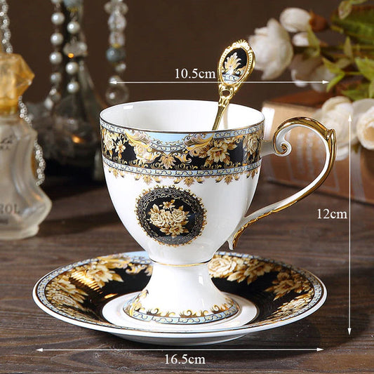 ALDO Home & Kitchen>Dinner Set new / Porcelain / Cup with Saucers and Spoon Luxury English Royal Style Hand Made Fine Porcelain Bone China with Real 24 Karat Gold Plated Coffee and Tea Sets