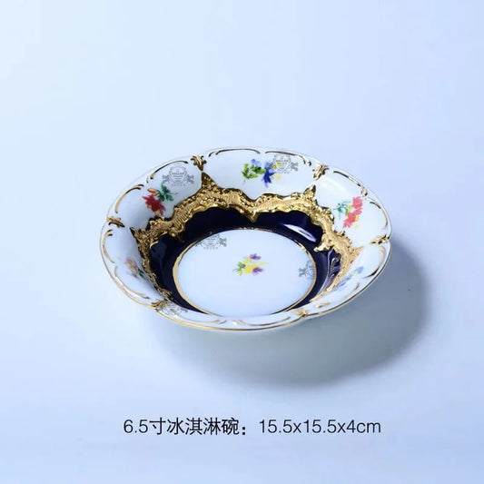ALDO Home & Kitchen>Dinner Set>Tableware> Drinkware/ Cream bowl Royal Cort Luxury Style Fine Porcelain 24 K Gold Plated Blue and White Coffee Tea sets
