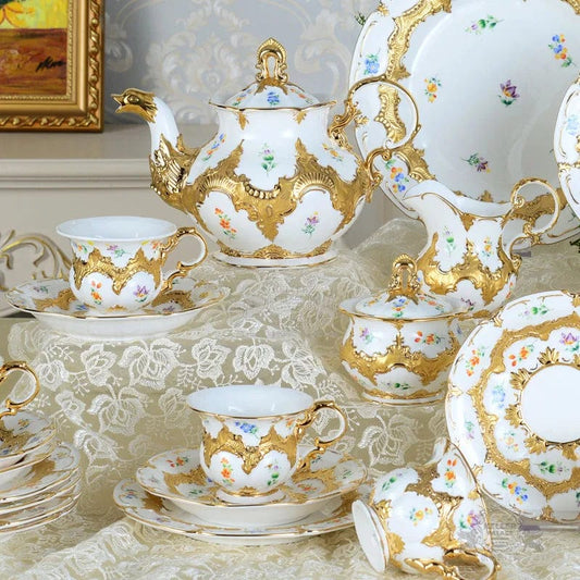 ALDO Home & Kitchen>Dinner Set>Tableware / Drinkware Royal Cort Luxury Style Fine Porcelain 24 K Gold Plated Gold and White Coffee Tea sets