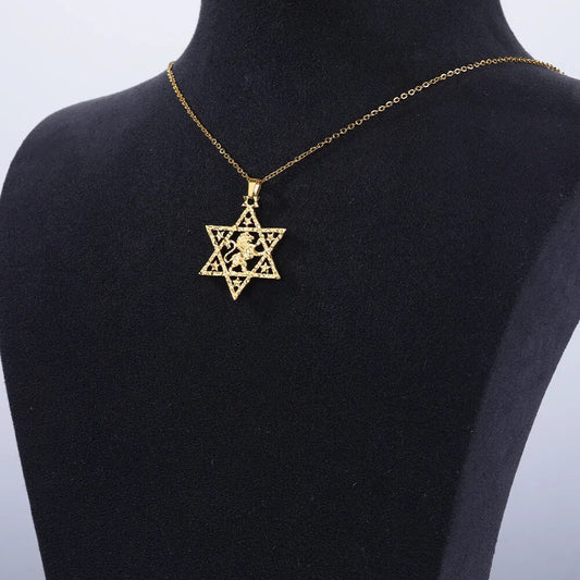 ALDO Jewelry Gold Plated Lion Star of David Amulet Pendant Necklace for Men and Women