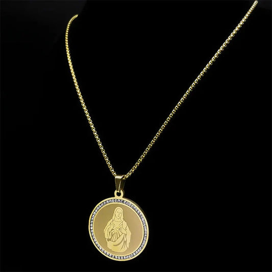 ALDO Jewelry Jesus Christ Heart Stainless Steel Medal Pendant Necklace for Men and Women