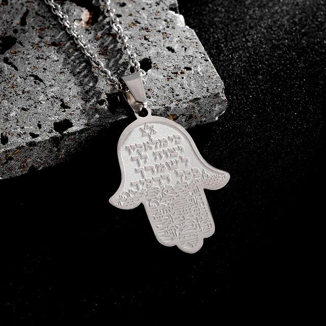 ALDO Jewelry Silver Jewish Fatima Hand Hamsa with Blessings for Home Safety, Health,Prosperity and Protection Pendant Necklace for Man and Women