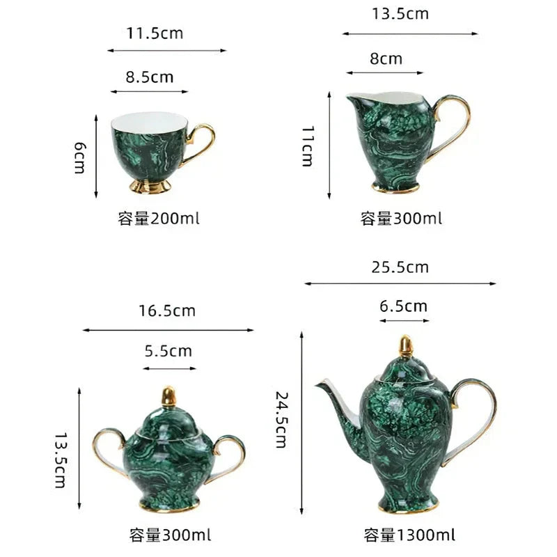 ALDO > Kitchen & Dining > Tableware > Dinnerware Luxury Green Bone China Pocelain 24 carat Gold Plated Coffee Tea Set