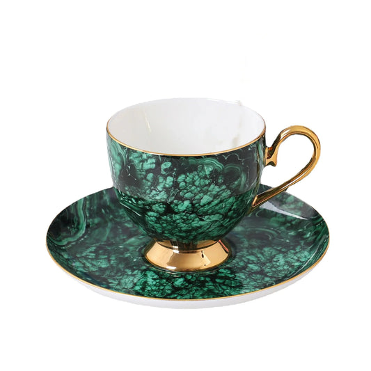 ALDO > Kitchen & Dining > Tableware > Dinnerware Luxury Green Bone China Pocelain 24 carat Gold Plated Coffee Tea Set