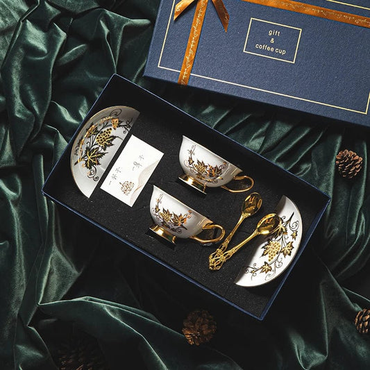 ALDO Kitchen & Dining > Tableware > Drinkware New Coffee and Tea Sets / Porcelain / J 2-piece set Royal Classic Luxury Premium Coffee and Tea Sets For Two 24 K Gold Plated Bone China Porcelain