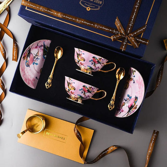 ALDO Kitchen & Dining > Tableware > Drinkware New Coffee and Tea Sets / Porcelain / Two Cups two Saucers Two Spoons Gift Set Style 3 Royal Classic italian Art Coffee and Tea Set 24 K Gold Plated Bone China Porcelain