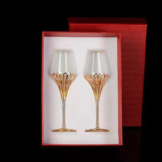 ALDO Kitchen & Dining > Tableware > Drinkware New / Crystal / 19.5 cm toll x 5.5 cm w Custom Made Wedding Led Free Crystal Champagne Wine Glasses Set of Two