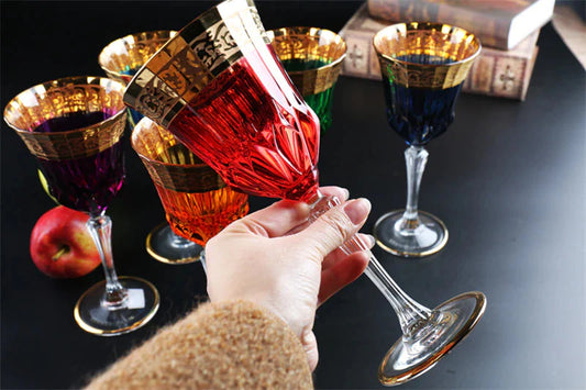 ALDO Kitchen & Dining > Tableware > Drinkware Red / Lead Free Crystal / 21 cm toll Custom Made High Quality Lead Free Crystal 24 Karat Gold Plated Wine Goblets Glasses
