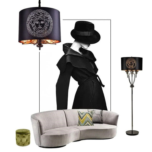 ALDO Lighting > Lamps Versace Style Fabric Lampshade Large Floor Lamp
