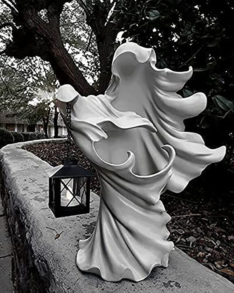 ALDO Lighting > Lighting Fixtures > Ceiling Light Fixtures 5"D x 5"W x 8"H Inches / new / resin Sculptural Hell's Messenger with Lantern Light Halloween Scary Statue
