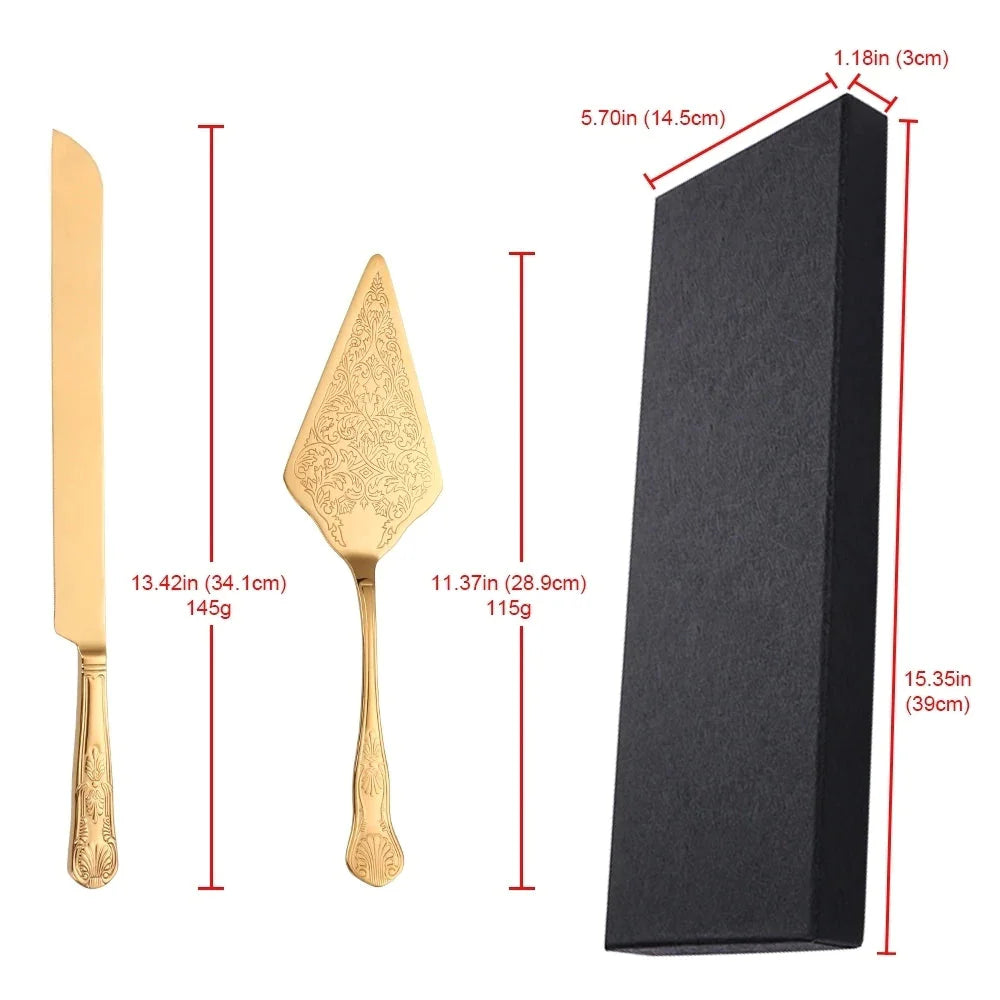 ALDO Party & Celebration > Party Supplies > Party Favors > Wedding Favors New / Stainless steel / Cake Knife cutter: 13.42 inch / 34.1 cm Cake shovel: 11.37 onch / 28.9 lenox Beutiful Laxury Bride and Groom French Court Golden Cake Knife and Cake Shovel Set