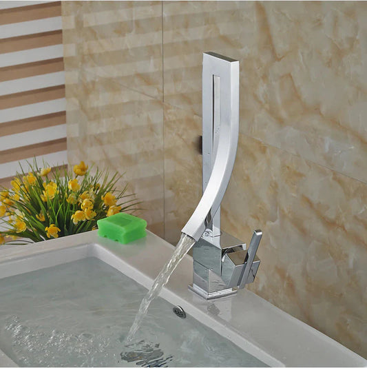 ALDO Plumbing Fixture Hardware & Parts > Faucet Accessories > Faucet Handles & Controls Chrome Luxury Contemporary Style Bathroom Waterfall Twisted Tower Basin Faucet.