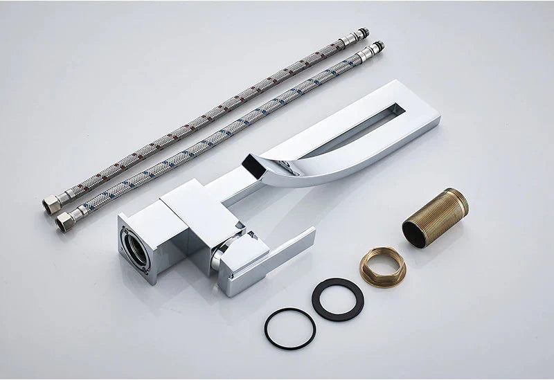 ALDO Plumbing Fixture Hardware & Parts > Faucet Accessories > Faucet Handles & Controls Luxury Contemporary Style Bathroom Waterfall Twisted Tower Basin Faucet.