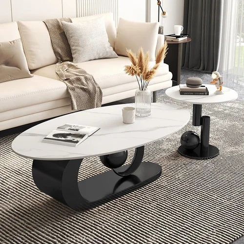 ALDO Tables > Accent Tables Modern Luxury Elegant Black and Golden Marble Effect Two Coffee Tables Set