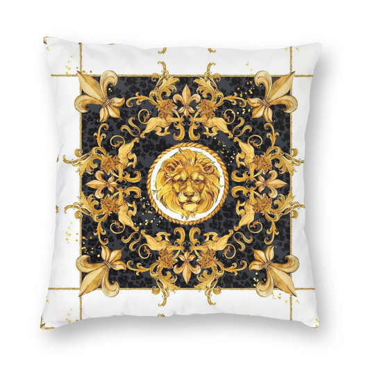 Luxury Vintage Decorative Golden Medallion Baroque 100% Polyester 2 Sided Pillowcase Soft Fabric