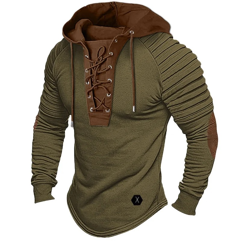 New Style Men's T-shirt Top Pleated Hood Street Style Long-sleeved