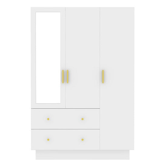Modern Wood Contemporary Armoire Wardrobe Closet 3 Doors Mirror & LED Lights