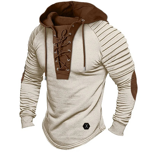 New Style Men's T-shirt Top Pleated Hood Street Style Long-sleeved