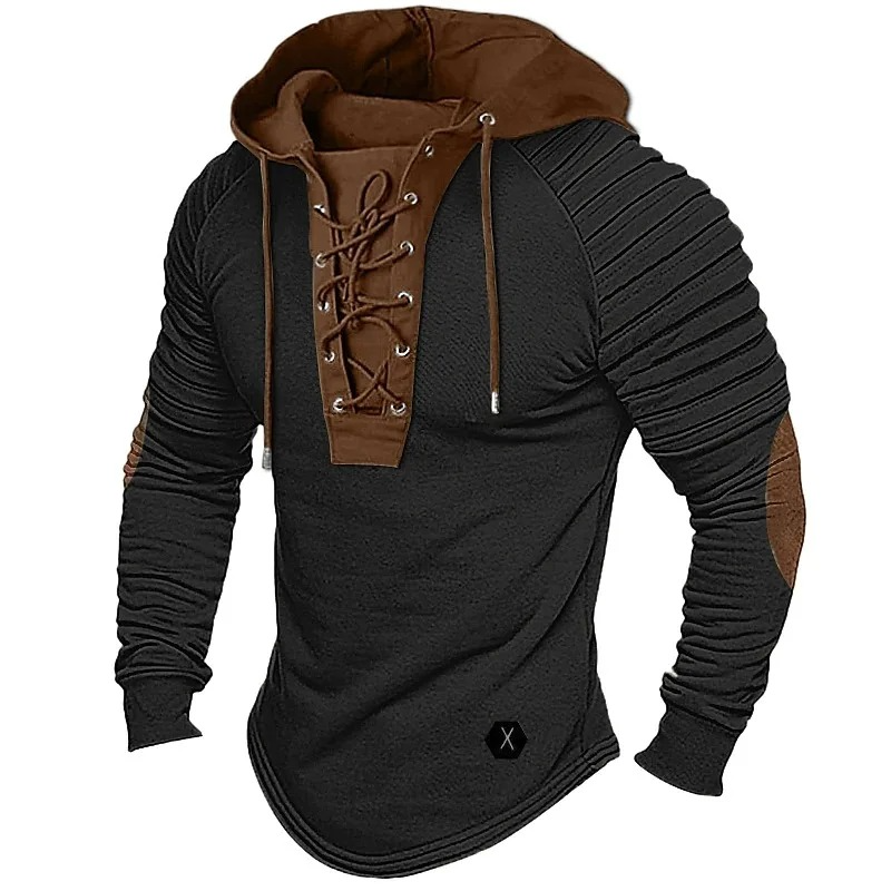 New Style Men's T-shirt Top Pleated Hood Street Style Long-sleeved