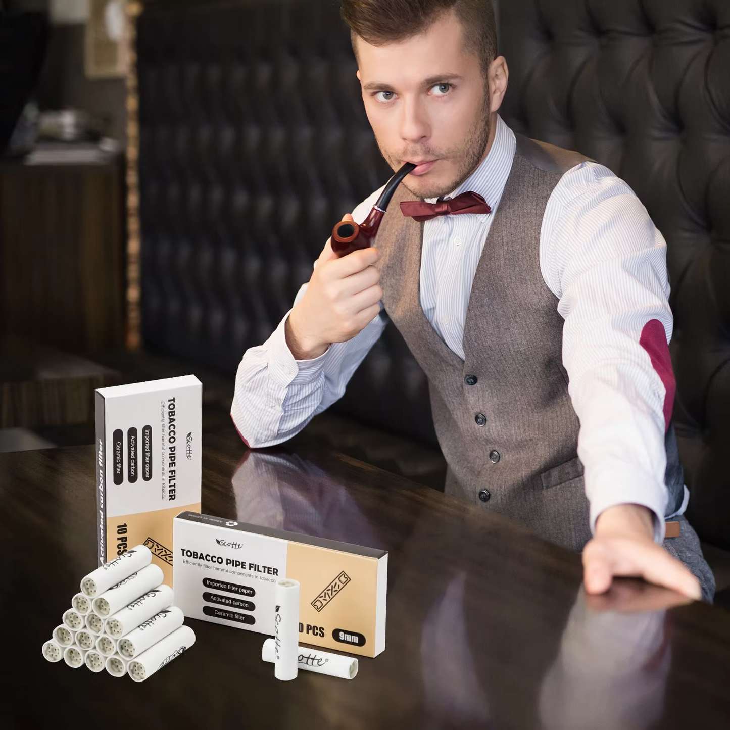 Pipe Filters 9mm Activated Carbon Tobacco Pipe Filter with Dual Ceramic Cap 100 pcs