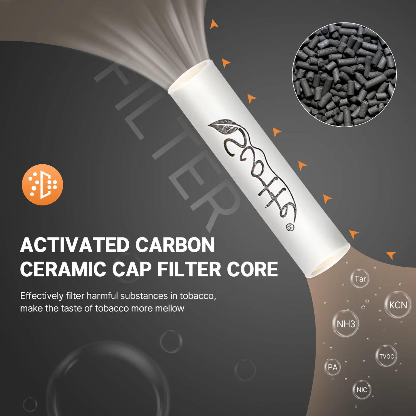 Pipe Filters 9mm Activated Carbon Tobacco Pipe Filter with Dual Ceramic Cap 100 pcs