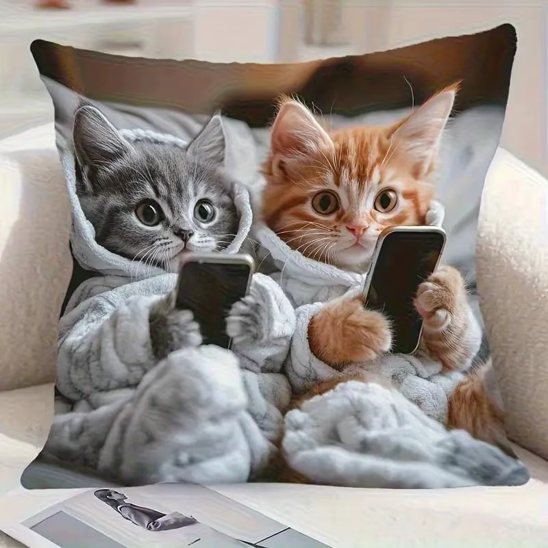 Cats On Social Media Single -Sided Polyester Pillow A Charming Addition to Your Home Decor (Copy)
