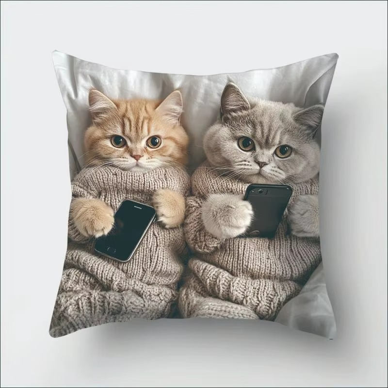 Cats On Social Media Single -Sided Polyester Pillow A Charming Addition to Your Home Decor (Copy)