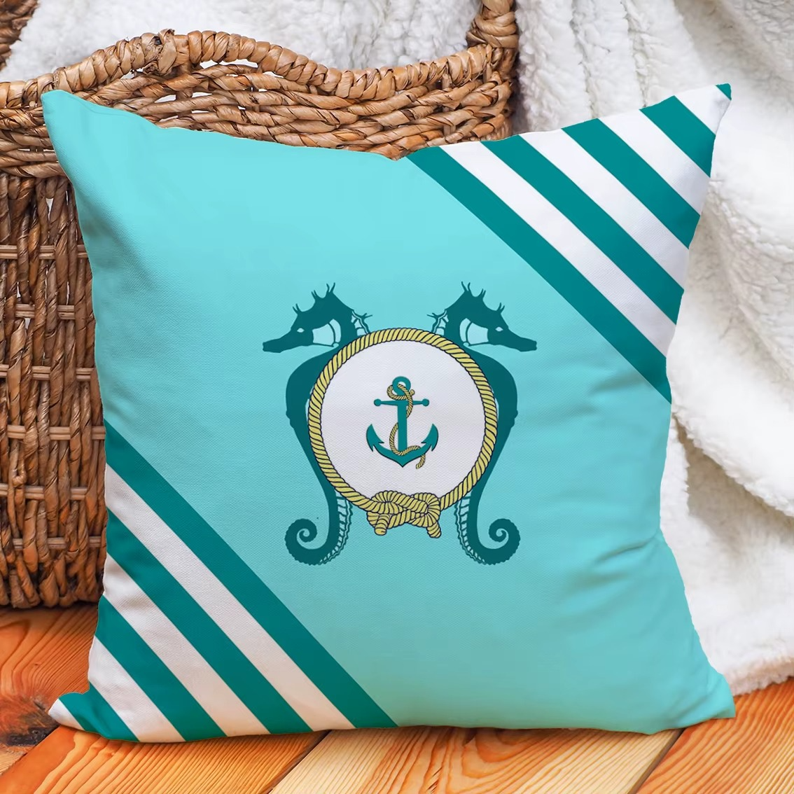 Luxury  Vintage Nautical Pillow Cover Pillow Case  Woven 100% Polyester Double Side 3D Print