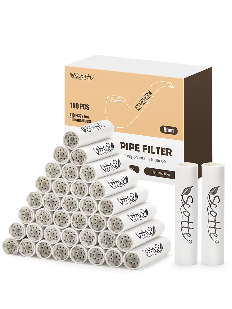 Pipe Filters 9mm Activated Carbon Tobacco Pipe Filter with Dual Ceramic Cap 100 pcs