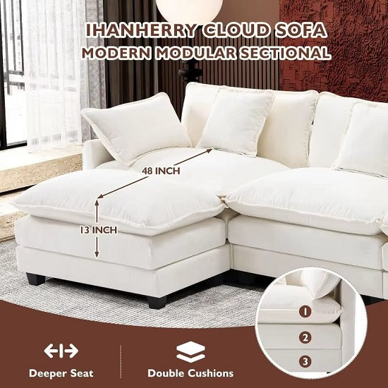 Luxurious Ergonomic Lumbar Support Design Cloud Sofa Double Layer of High Resilience  Modular Seating Foam Seat Cushion With  Ottoman