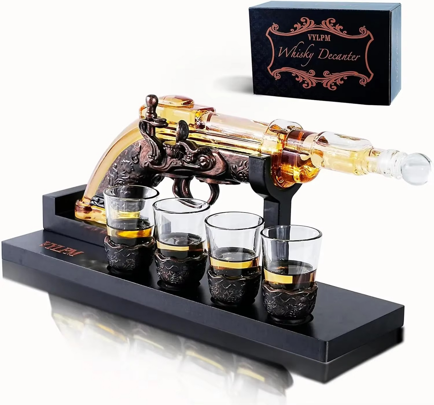 Gun Whisky Decanter Set with 4 Shot Glasses