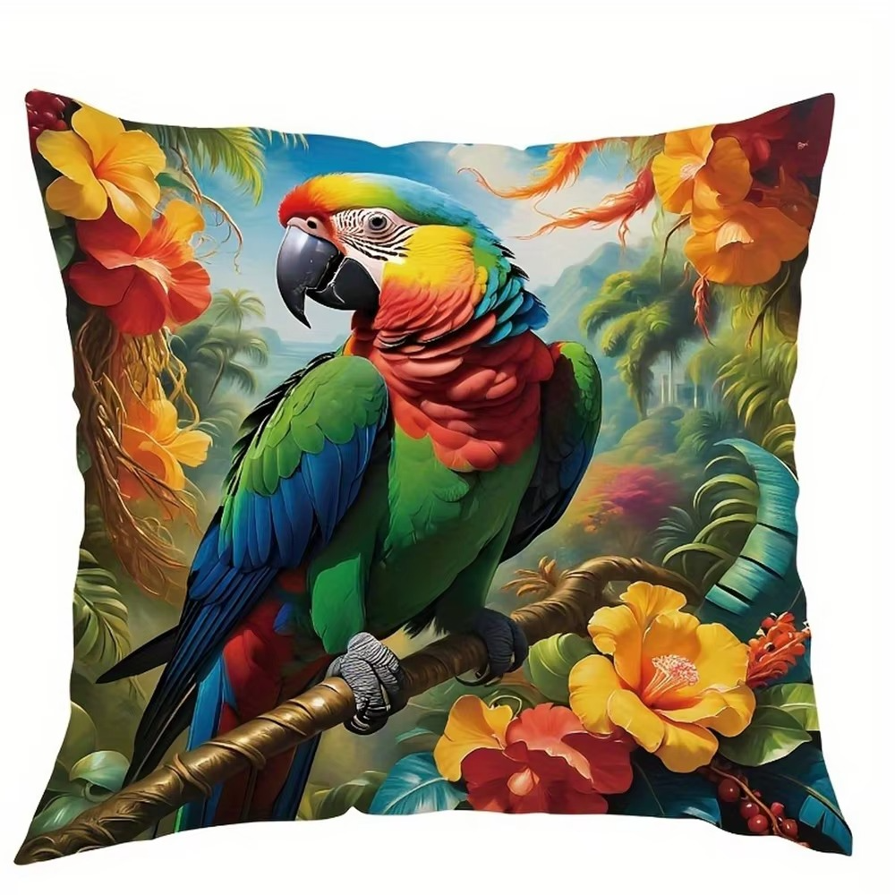 Vivid Parrot in Tropical Floral Pillowcases Living Soft and Comfortable