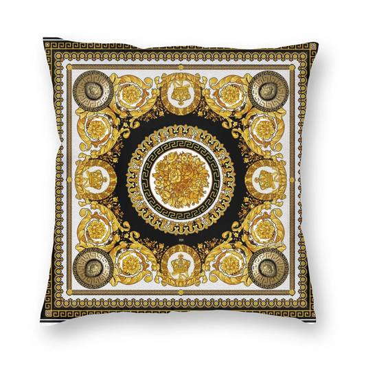 Luxury Vintage Decorative Golden Medallion Baroque 100% Polyester 2 Sided Pillowcase Soft Fabric