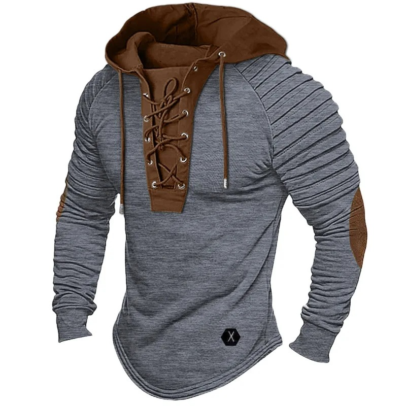 New Style Men's T-shirt Top Pleated Hood Street Style Long-sleeved