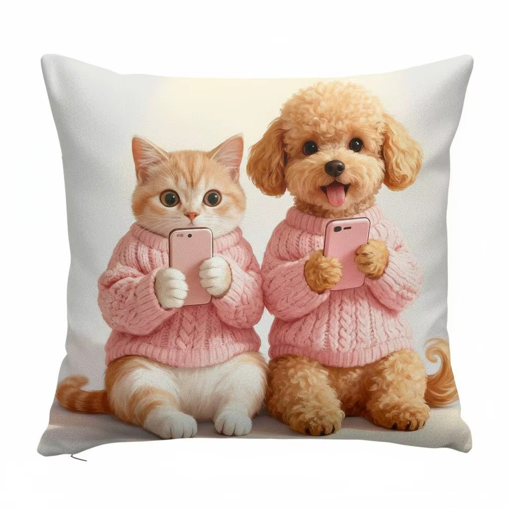 Cats On Social Media Single -Sided Polyester Pillow A Charming Addition to Your Home Decor (Copy)